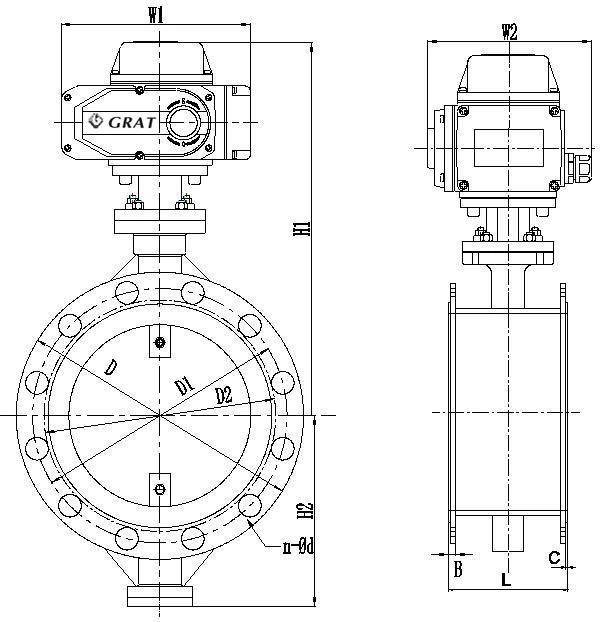 Dn700 Pn80 Wcb Actuador elétrico à prova de explosão Tipo de atuador de válvula de cadeira de metal borboleta 1